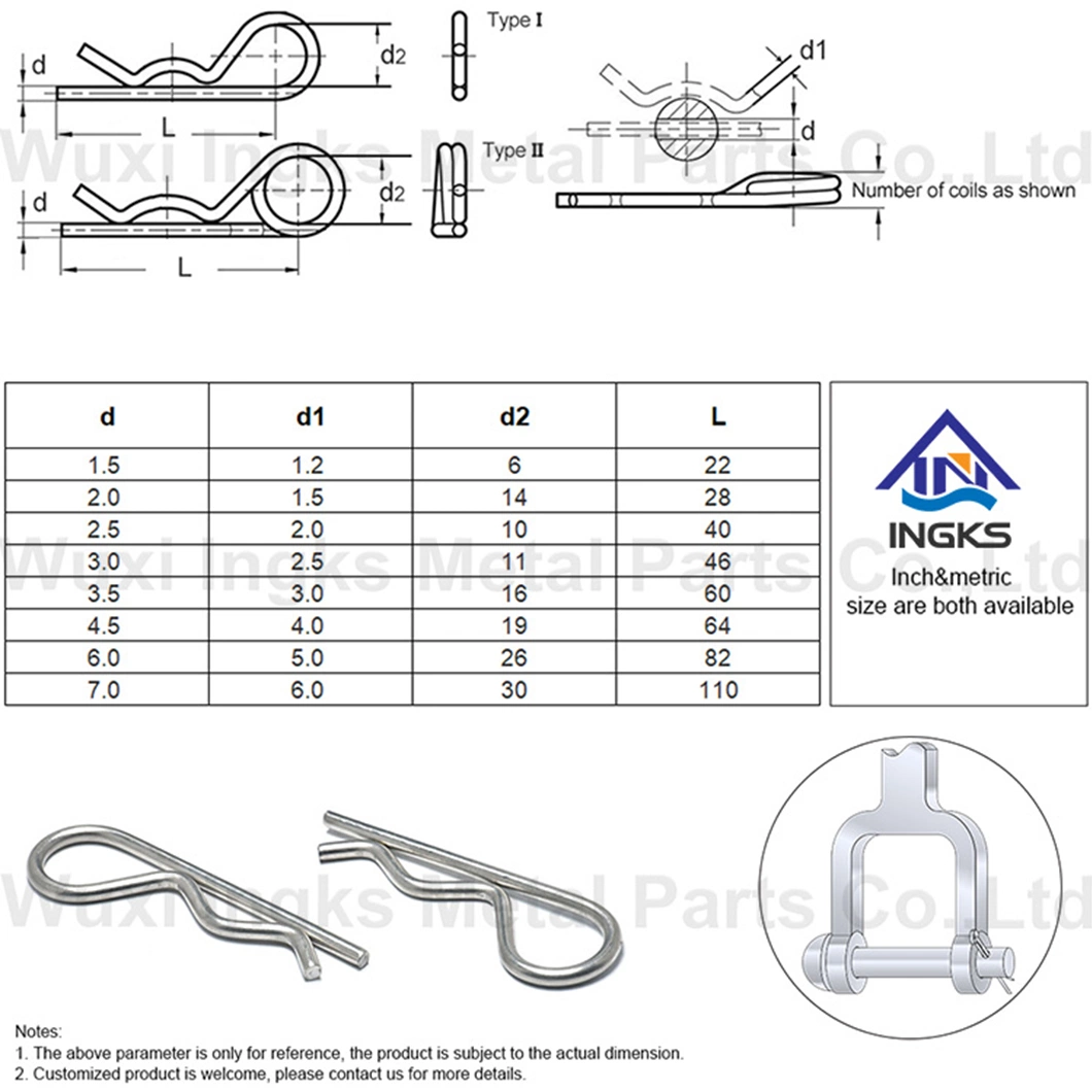 Fastener Hardware Stainless Steel R Shaped Spring Cotter Pin Hitch Pins